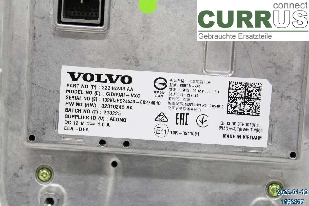 VOLVO V60 19- Monitor 36013018 T6 2.0 Hybrid