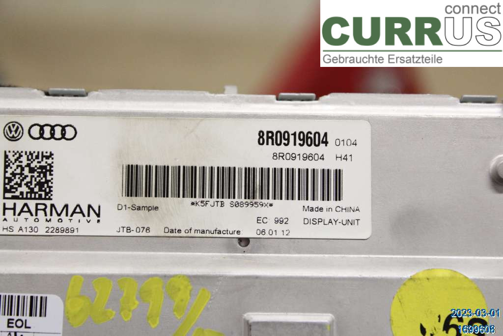AUDI A4 12-15 Monitor 8R0919604A 3,0 TDI CDUC