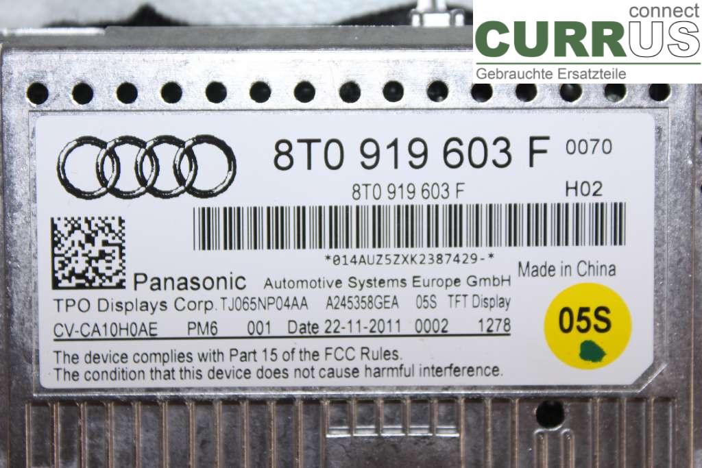 AUDI A4  12-15 Monitor  2.0 TDI 130KW