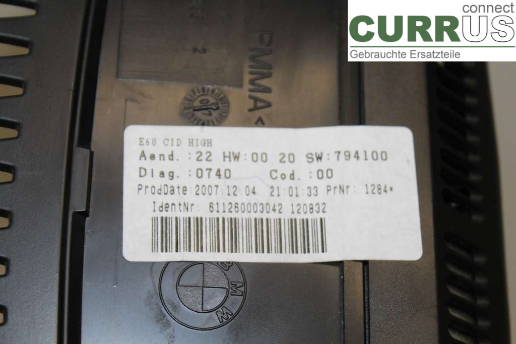 BMW 5 E60/61 Sed/Tou 02-10 Monitor 65829224349 530i 200KW 6CYL