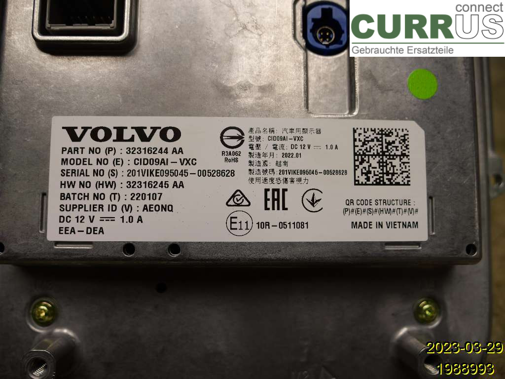 VOLVO V60 19- Monitor 36013018 B4204T52