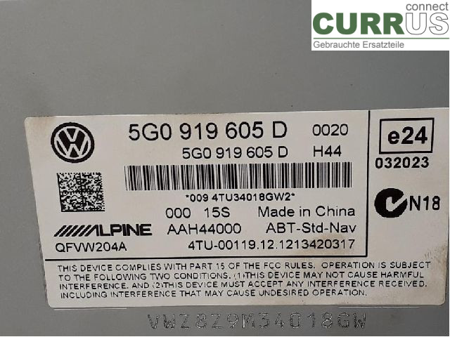 VW GOLF / E-GOLF VII   13-20 Monitor 5G0919605D CMBA