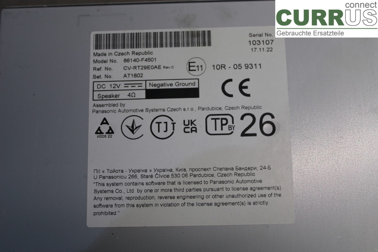 TOYOTA C-HR 16-23 Monitor 86140-F4501 2ZR-FXE