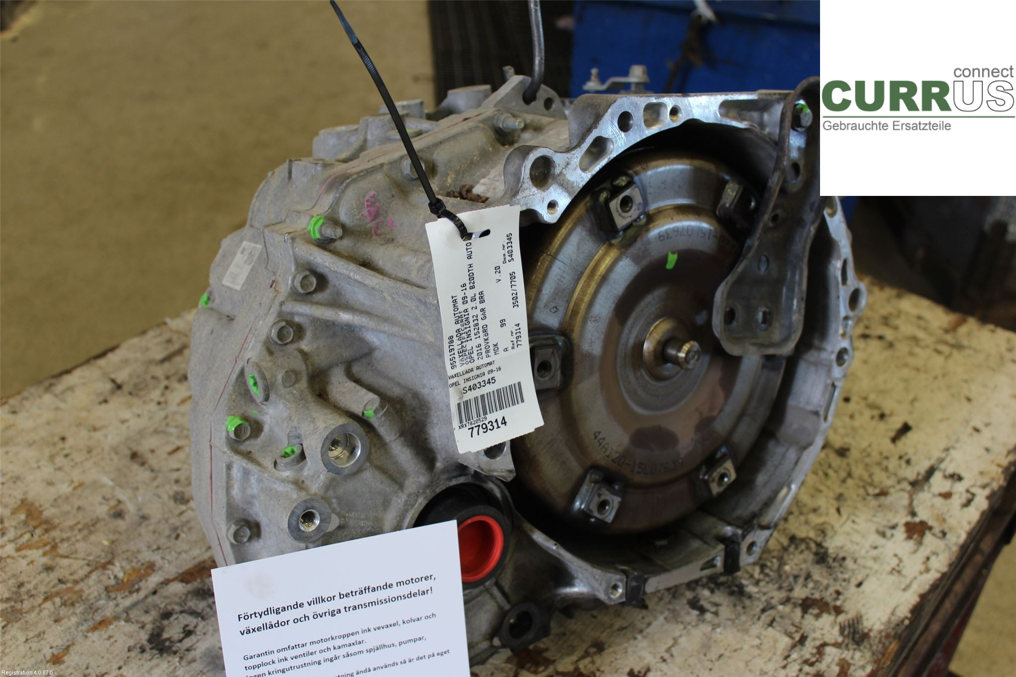 OPEL INSIGNIA  09-16 Gearbox (Automatic) 95519788 2.0L B20DTH