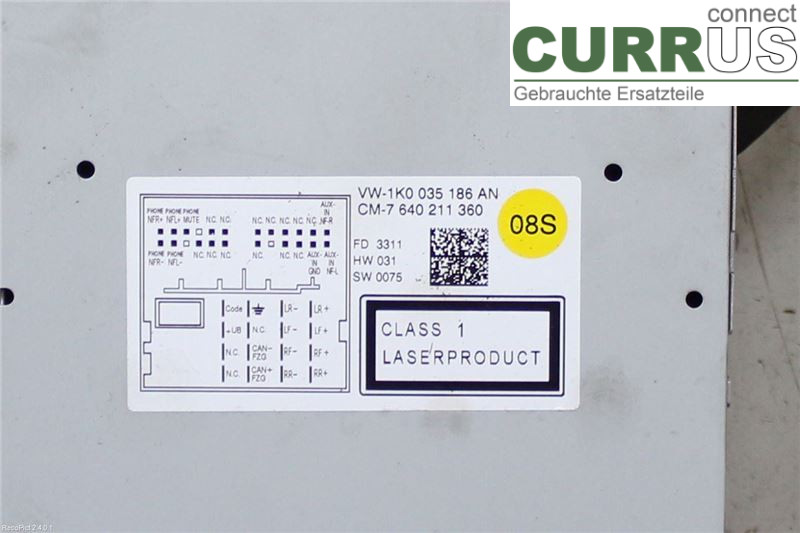VW CADDY  11-15 Radio CD / Multimedia panel 1K0035186AN 1,2/CBZB