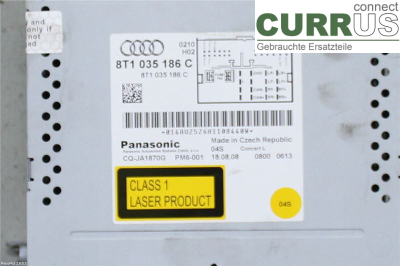 AUDI A4/S4  08-11 Radio CD /Multimediapanel 8T1057186CX 2.0 TDI/CAGA