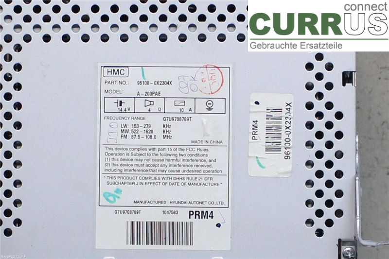 HYUNDAI i10 PA 08-13 Radio CD / Multimedia panel  1.2/G4LA