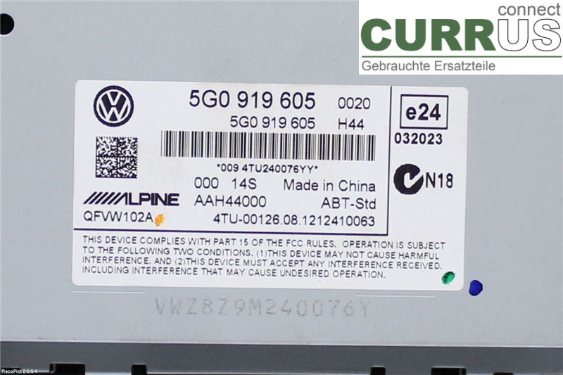 VW GOLF / E-GOLF VII   13-20 Moniteur 5G0919605 1,6TDI/CLHA