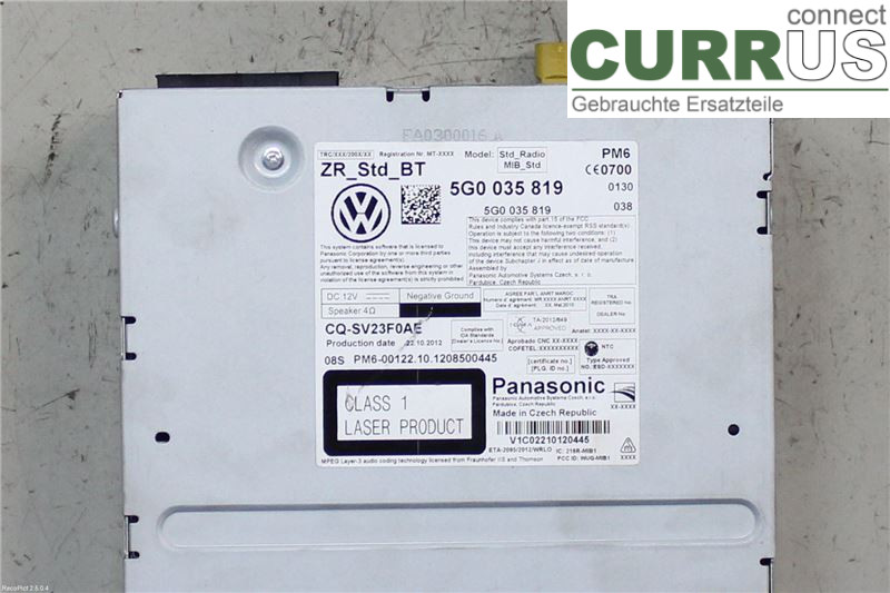 VW GOLF / E-GOLF VII   13-20 Radio CD / panneau multimédia 5G0035819A 1,6TDI/CLHA