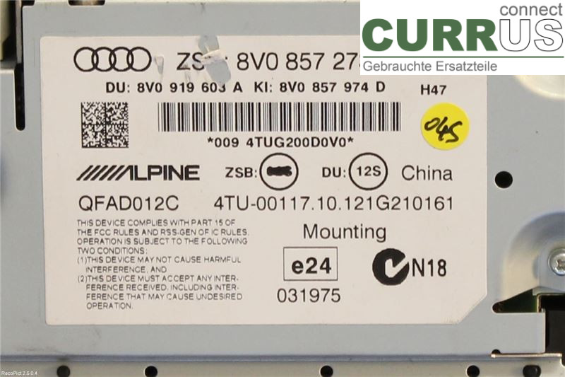 AUDI A3/S3 8V  13-20 Overvågning 8V0857273H 2,0TDI/CRBC