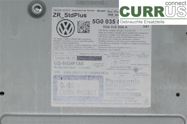 VW GOLF / E-GOLF VII   13-20 Radio-CD-/Multimedia-Panel 5G0035824AX 1,6/CLHA