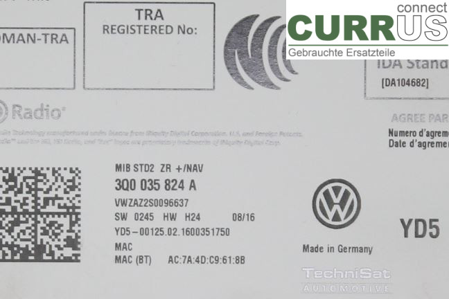 VW GOLF / E-GOLF VII   13-20 Radio-CD-/Multimedia-Panel 5G0035824AX 1,2