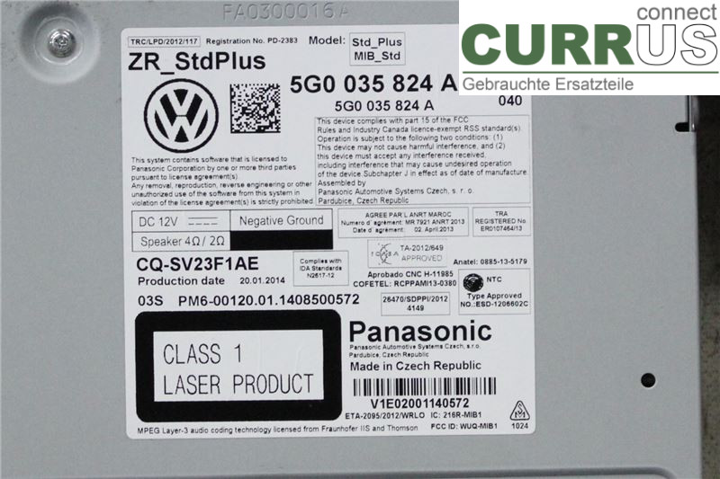 VW GOLF / E-GOLF VII   13-20 Radio-CD-/Multimedia-Panel 5G0035824AX 1,2TSI/CJZA