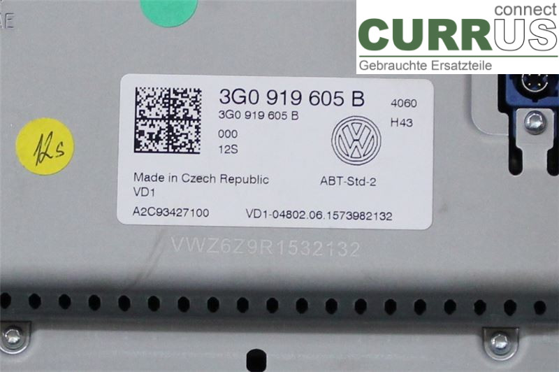 VW GOLF / E-GOLF VII   13-20 Radio CD / panel multimedialny 3G0919605B 1,4TSI/CZDA