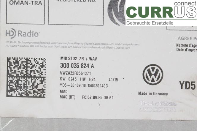 VW GOLF / E-GOLF VII   13-20 Radio-CD-/Multimedia-Panel 5G0035824AX 1,4/CPWA