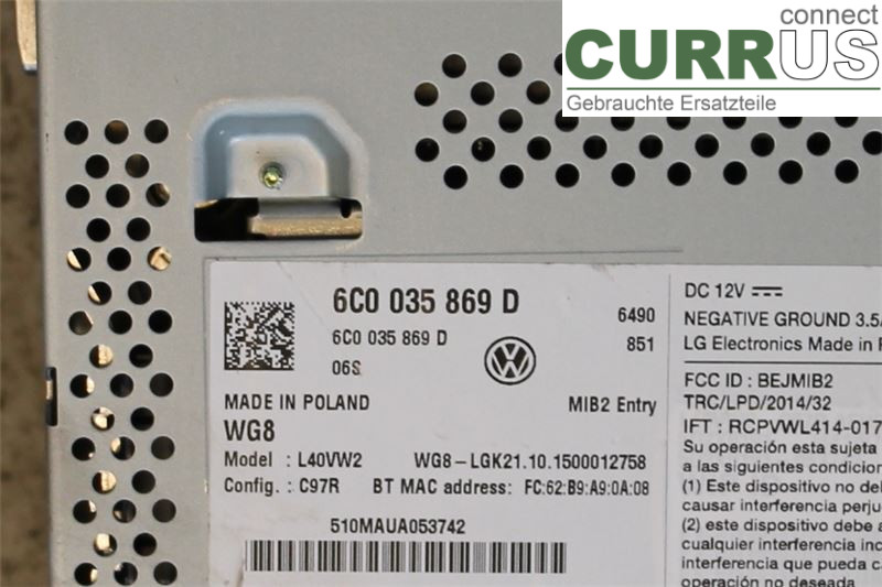 VW POLO       10-17 Radio CD / panneau multimédia 6C0035869D 1,2 TSI/CJZC