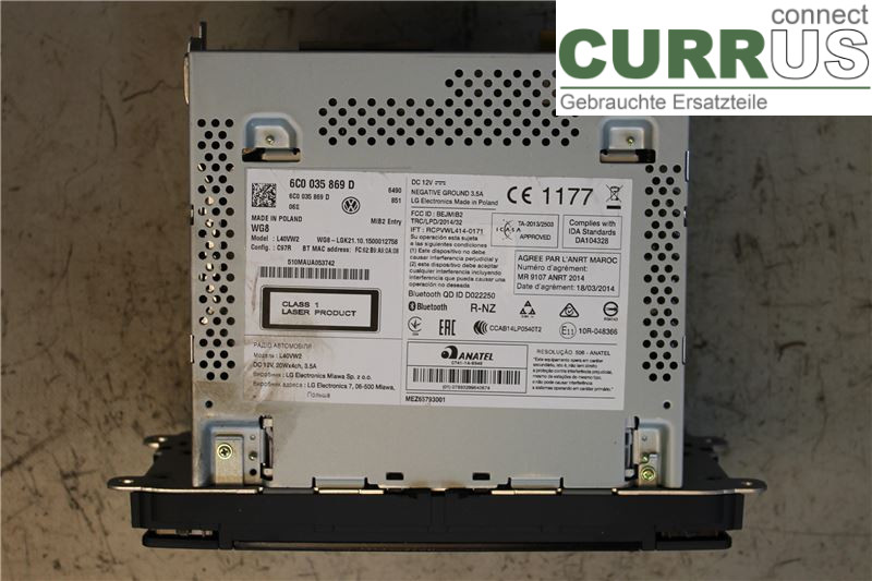 VW POLO       10-17 Radio CD / panneau multimédia 6C0035869D 1,2 TSI/CJZC