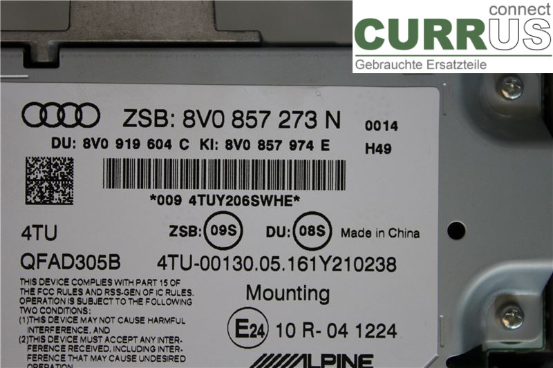 AUDI A3/S3 8V  13-20 Monitor 8V0857273N 1,4 TFSI/CZEA
