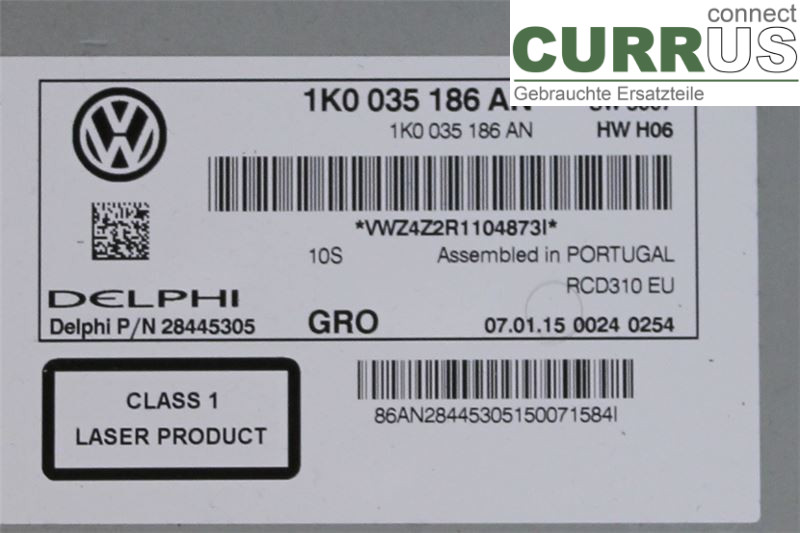 VW CADDY  11-15 Radio CD /Multimediapanel 1K0035186AN 1,6 TDI/CAYE