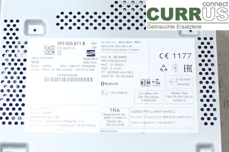 SEAT LEON   13-20 Radio CD /Multimediapanel 5F0035871B 1,2 TSI/CYVB