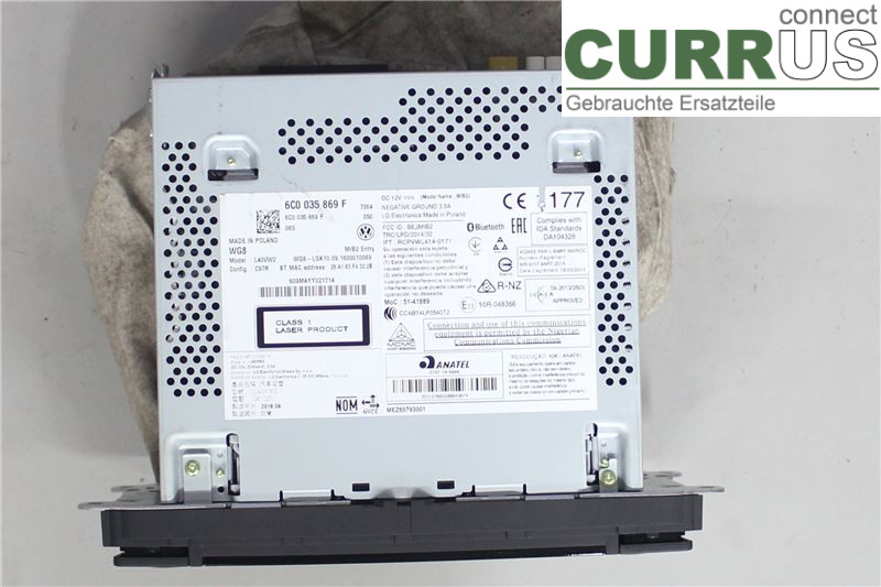 VW POLO       10-17 Radio CD / panneau multimédia 6C0035869F 1,2 TSI/CJZC