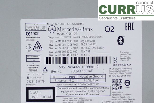 MB GLA-KLASS (X156) 13-20 Radio CD / panneau multimédia A2469007718 651.930