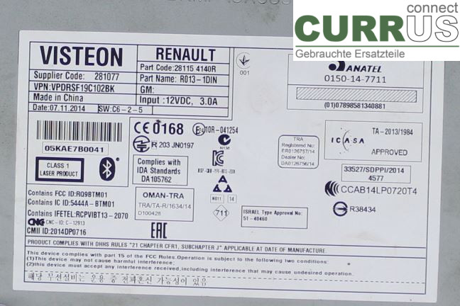 NISSAN NV400 12-24 Radio CD / Multimedia panel 2818200Q0K 35 2.3 DCI/M9T