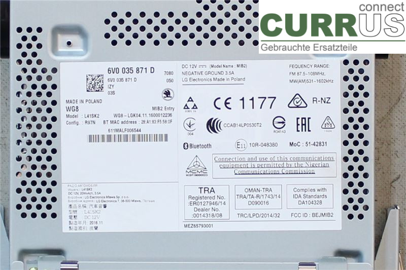 SKODA FABIA  15- Radio CD / Multimedia panel 6V0035871D CJZC