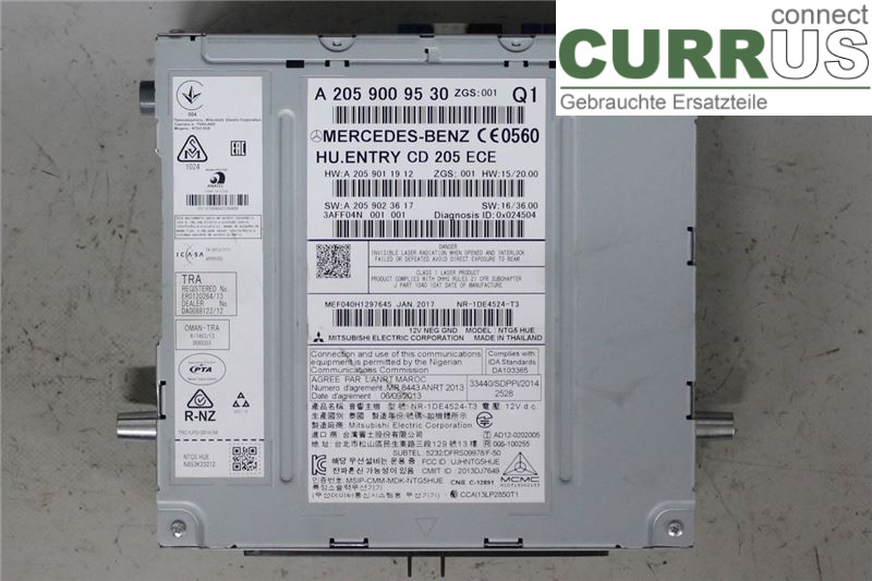 MB C-KLASS (W205)  14- Radio CD / Multimedia panel A2059001033 OM651.921