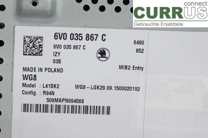 SKODA FABIA  15- Radio CD / Multimedia panel 6V0035867C CUSB