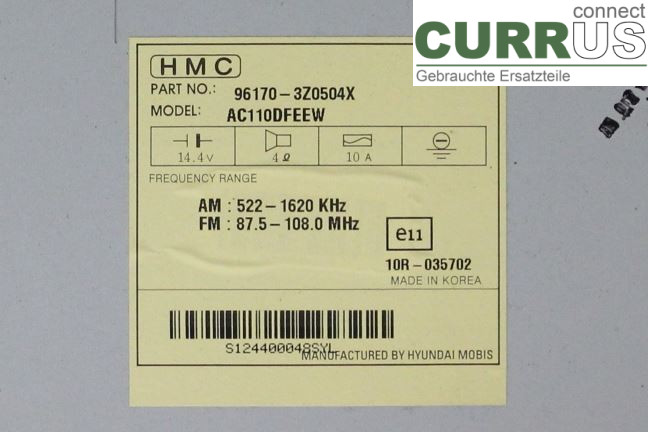 HYUNDAI i40  08-15 Radio CD /Multimediapanel 961703Z0504X 1.6