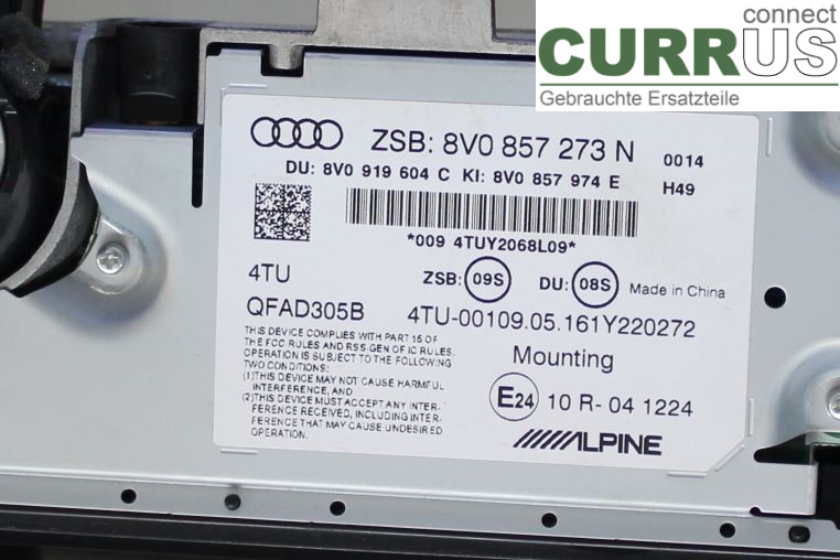 AUDI A3/S3 8V  13-20 Monitor 8V0919604C CHZD