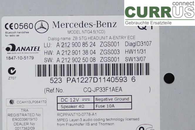 MB CLS-KLASS (C218/X218)   11-17 Radio-CD-/Multimedia-Panel A2129008524 OM651.924