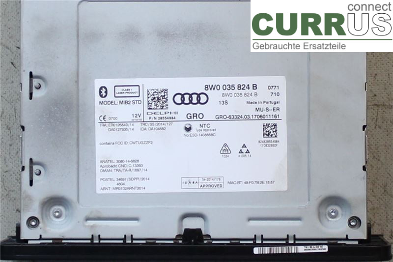 AUDI A4/S4  B9 16-19 Radio-CD-/Multimedia-Panel 8W0035824B DETA