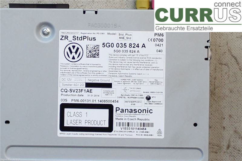 VW GOLF / E-GOLF VII   13-20 Radio-CD-/Multimedia-Panel 5G0035824AX CJZA