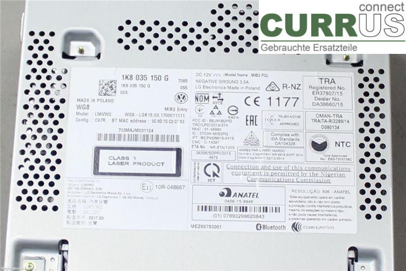 VW CADDY  16-20 Radio CD / Multimedia panel 1K8035150G 