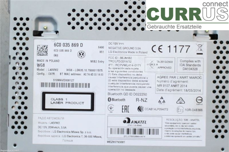 VW POLO       10-17 Radio CD / panneau multimédia 6C0035869D 
