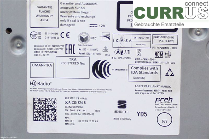SEAT IBIZA V  17-20 Radio CD /Multimediapanel 5QA035824B 