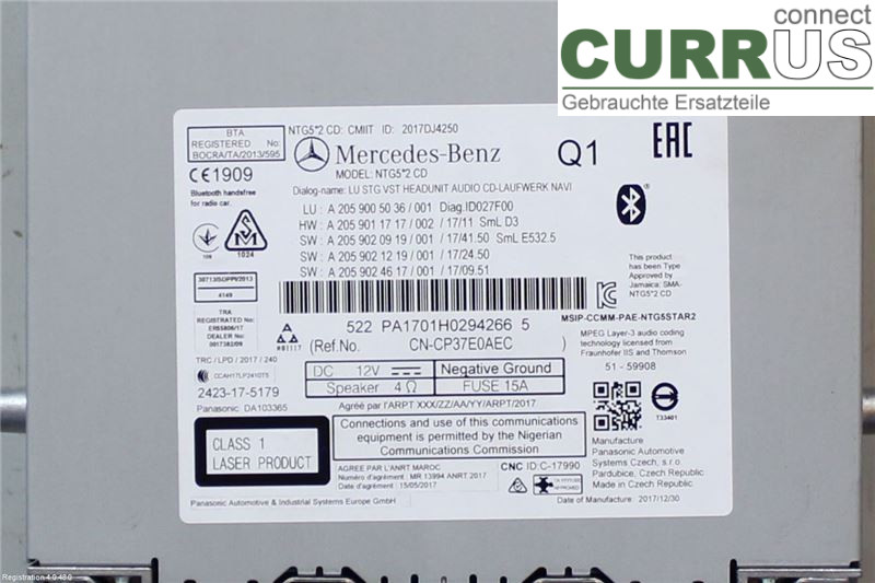 MB C-KLASS (W205)  14- Radio CD / Multimedia panel A2059004040 