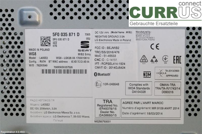 SEAT LEON   13-20 Radio CD / Multimedia panel 5F0035871D 