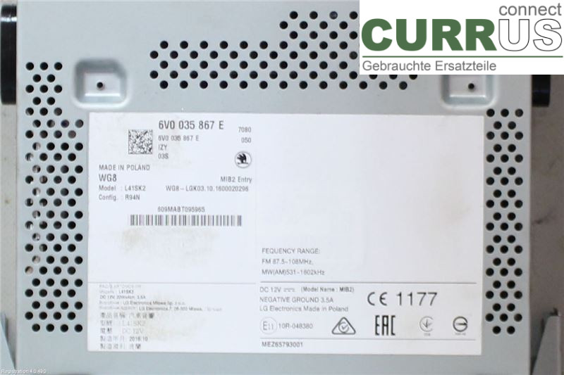 SKODA FABIA  15- Radio CD / Multimedia panel 6V0035867E 