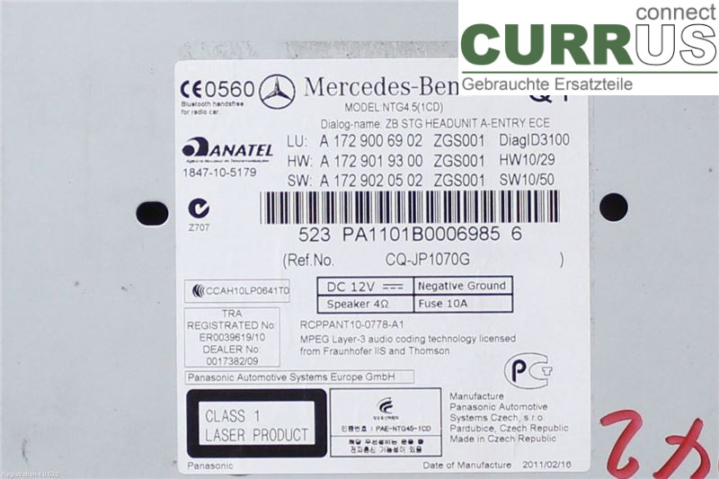 MB SLK/SLC-KLASS (R172)  11-20 Radio CD / Multimedia panel A1729006112 M271.861