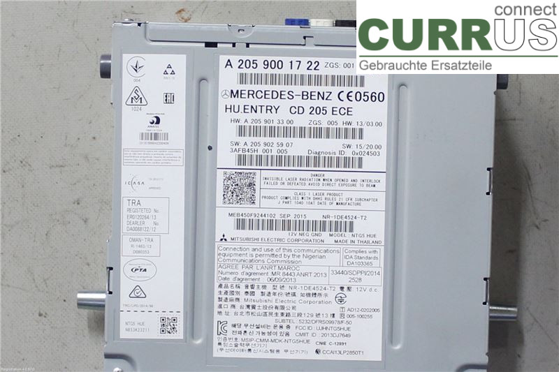 MB GLC-CLASS (X253/C253)  15-22 Radio CD /Multimediapanel A2059001722 OM651.921