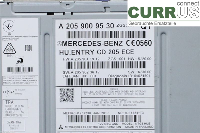 MB C-KLASS (W205)  14- Radio CD / Multimedia panel  OM651.921