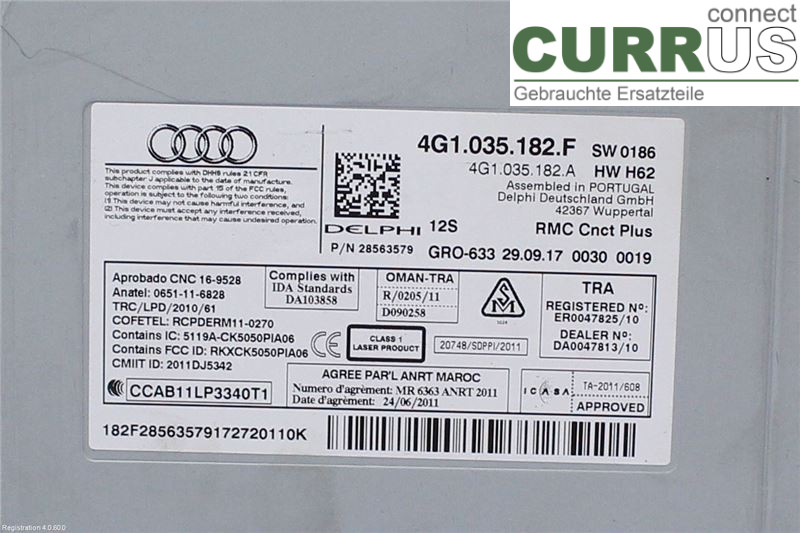 AUDI A6 ALLROAD 4G  12-18 Radio CD / Multimedia panel 4G1035182F CZVF