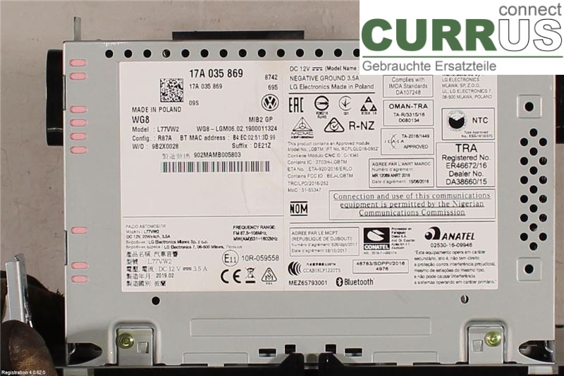 VW POLO VI 18- Radio-CD-/Multimedia-Panel 17A035869 DKLA