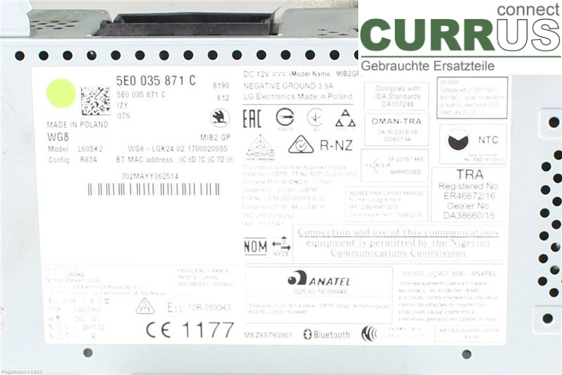 SKODA OCTAVIA  13-20 Radio CD / Multimedia panel 5E0035871C DDYA