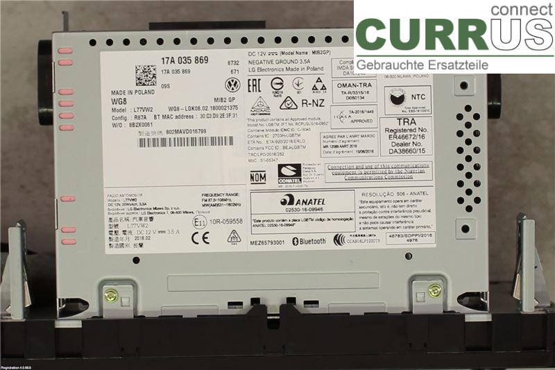 VW POLO VI 18- Radio-CD-/Multimedia-Panel 17A035869 CHZL