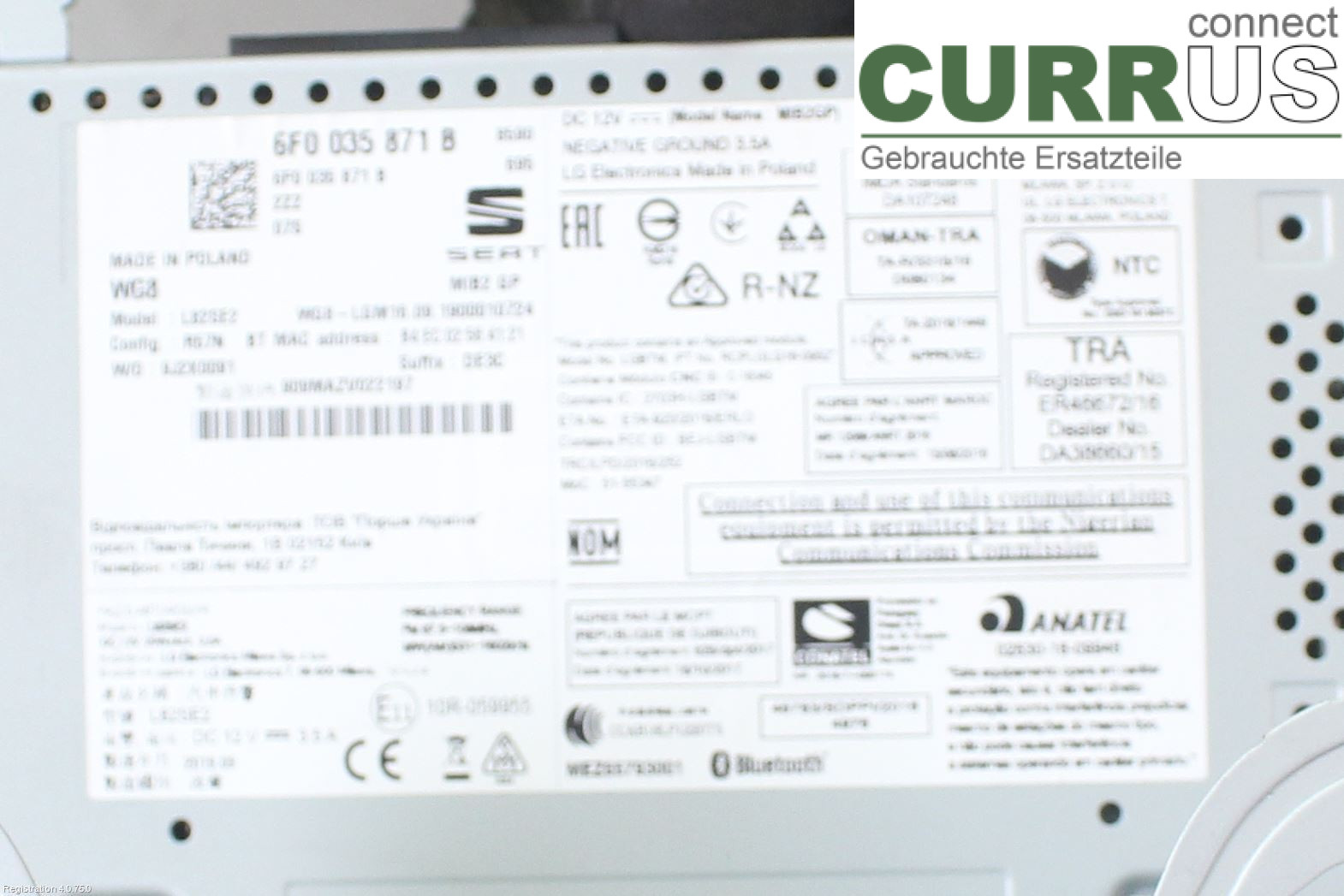 SEAT IBIZA V  17-20 Radio CD / Multimedia panel 6F0 035 871 B  DBYA