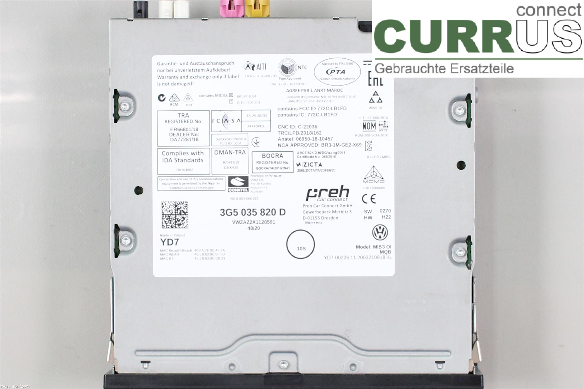 VW PASSAT  15-19 Radio CD / panneau multimédia 3G5035820D DGEB